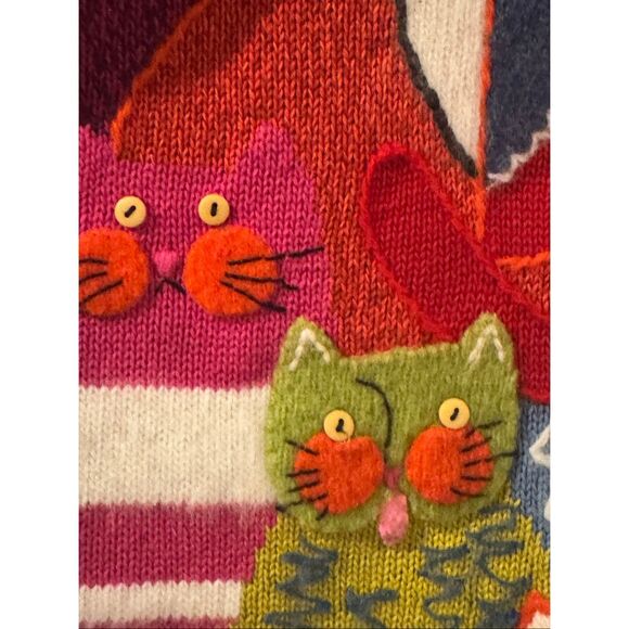 Vintage Susan Bristol Knit Cat Pattern Button Front Cardigan Black Multi XL - Picture 4 of 11